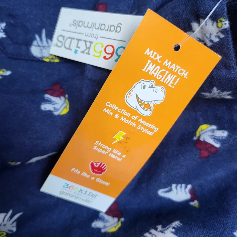 365 Kids Garanimals Boys Navy Dinosaur Pattern Long Sleeve Button Shirt Sz 7 New